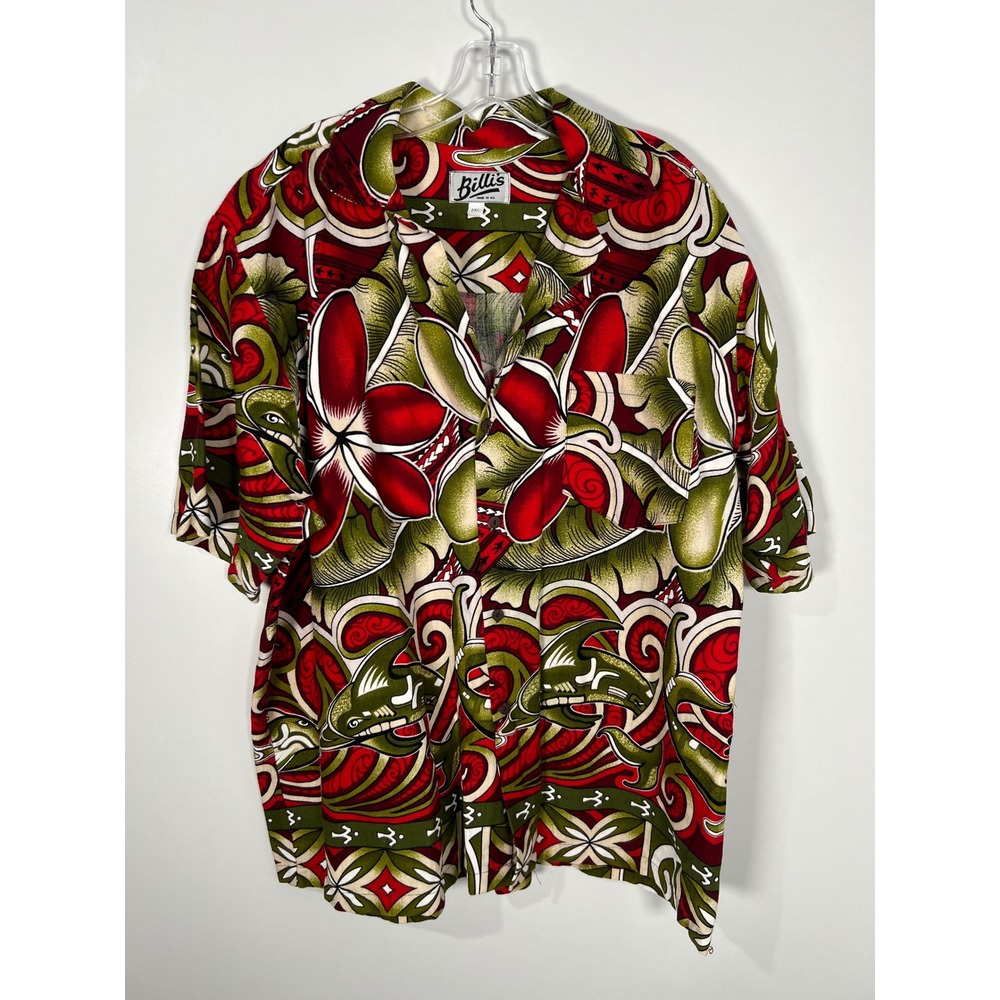 Billi's New Zealand Floral Button Down Red Green Aloha Dad Shirt Tropical 2XL